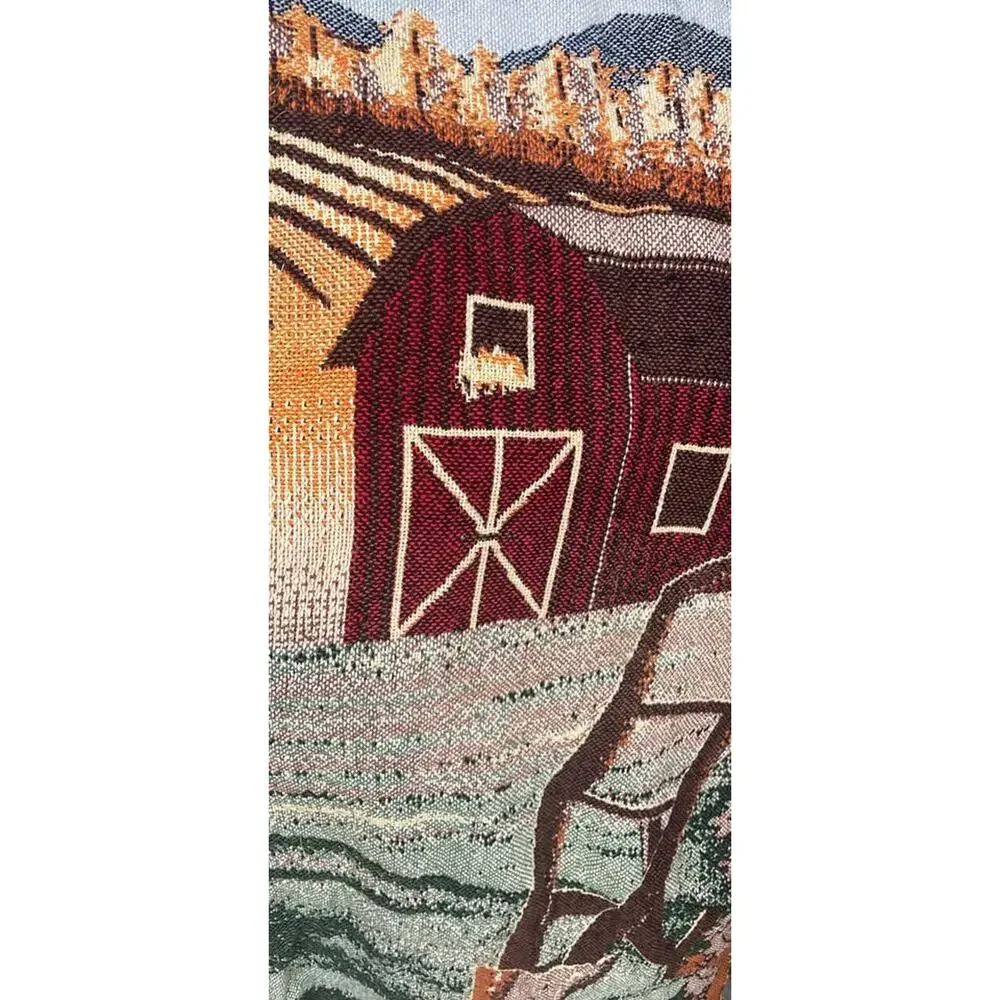 Autumn Fall Harvest Farm Scene Woven Tapestry Throw Blanket